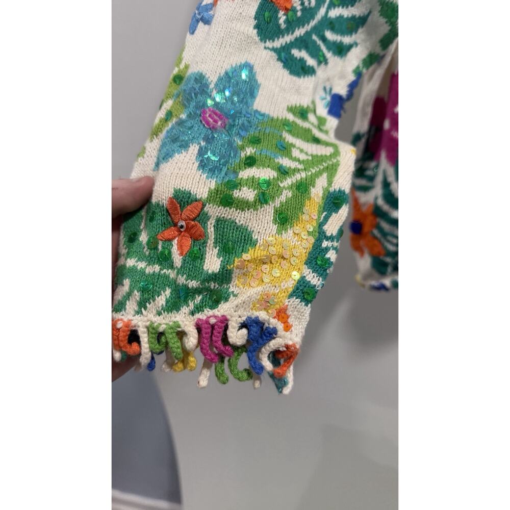 Jane's Closet Womens Vintage White sweater, bright flowers, beading Size S - Picture 7 of 8